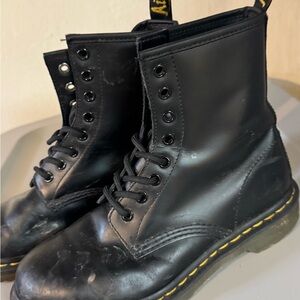 Dr. Martens Black Lace-Up Boots with Yellow Stitching